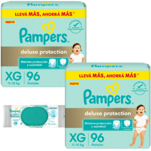 2 Pampers DELUX XG x96 + 1 Toallita Limpieza Delicada x48 REGALO