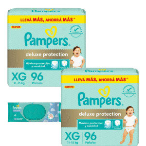 2 Pampers DELUX XG x96 + 1 Toallita Cuidado bebe x48 REGALO