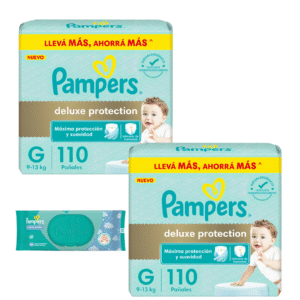 2 Pampers DELUX G x110 + 1 Toallita Cuidado bebe de REGALO