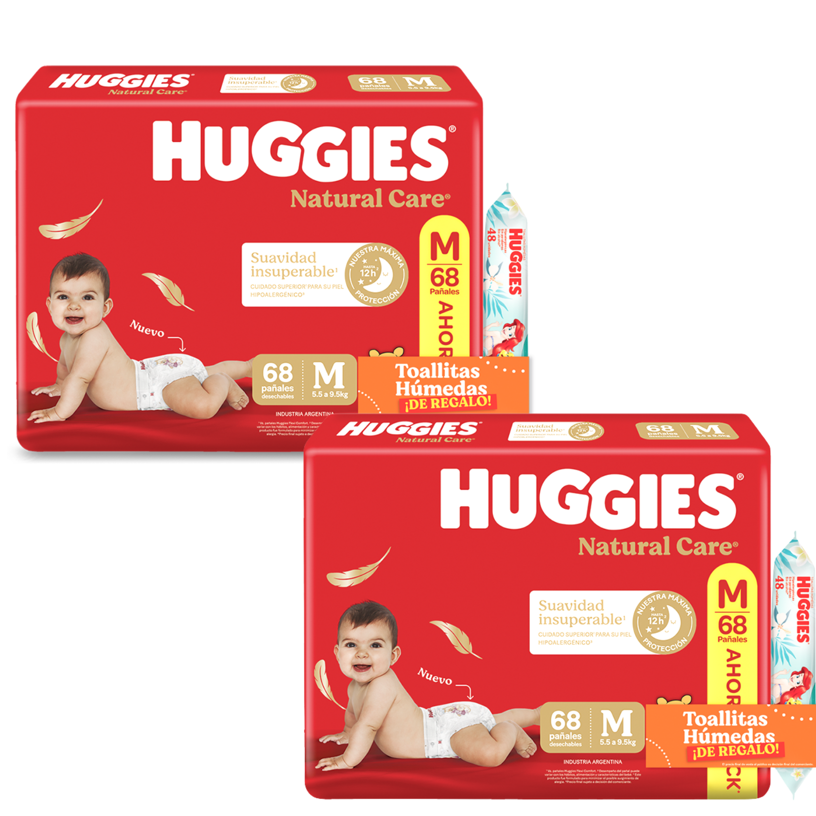 2 Natural Care M x68 + 2 Toallitas Disney x48