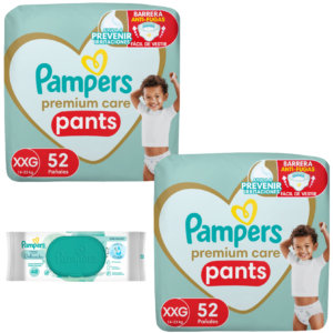 2 Pampers premium pants XXG x52 + 1 Toallita Limpieza delicada x48 DE REGALO