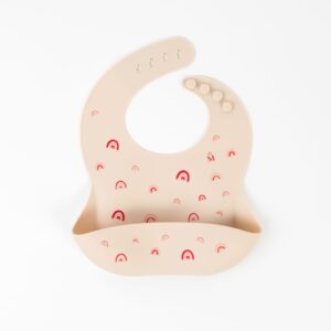 Babero Alimentacion Bebe  Silicona color Crema con Arcoiris