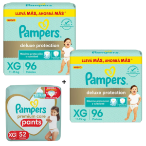 2 Pampers Deluxe XG x96 + 1 Premium pants XG x52 GRATIS