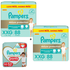 2 Pampers Deluxe XXG x88 + 1 Premium pants XXG x52 GRATIS