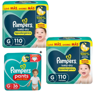 2 Pampers Baby Dry G x110 + 1 Confort Pants G x36 GRATIS