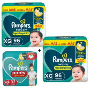 2 Pampers Baby Dry XG x96 + 1 Confort Pants XG x32 GRATIS