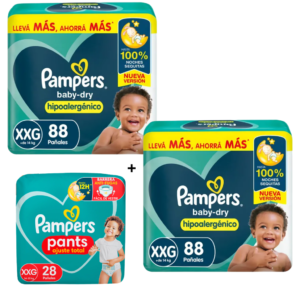 2 Pampers Baby Dry XXG x88 + 1 Confort Pants XXG x28 GRATIS