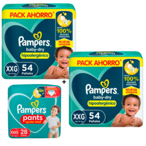 2 Pampers Baby Dry XXG x54 + 1 Confort Pants XXG x28 GRATIS