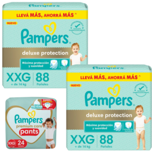 2 Pampers deluxe XXG x88 + 1 premium pants XXG x24 GRATIS