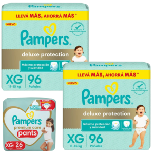 2 Pampers deluxe XG x96 + 1 premium pants XG x26 GRATIS