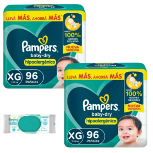 2 Pampers Babydry XG x96+ 1 Toallita piel delicada x48 GRATIS