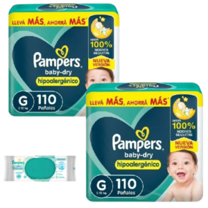 2 Pampers Babydry G x110+ 1 Toallita piel delicada x48 GRATIS
